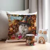 Zestaw Halloween MAGICZNY czarny KOT Kubek + Poduszka Prezent Upominek