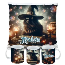 Zestaw Halloween MAGICZNY czarny KOT Kubek + Poduszka Prezent Upominek