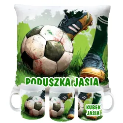 Zestaw dla Piłkarza Kubek + Poduszka z grafiką piłkarską DLA KIBICA FANA