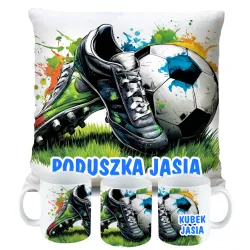 Zestaw dla Piłkarza Kubek + Poduszka z grafiką piłkarską DLA KIBICA FANA