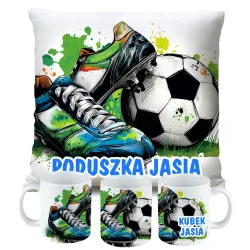 Zestaw dla Piłkarza Kubek + Poduszka z grafiką piłkarską DLA KIBICA FANA