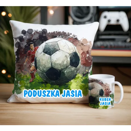 Zestaw dla Piłkarza Kubek + Poduszka z grafiką piłkarską DLA KIBICA FANA