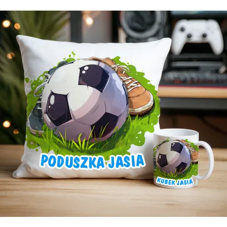 Zestaw dla Piłkarza Kubek + Poduszka z grafiką piłkarską DLA KIBICA FANA