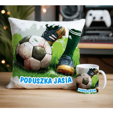 Zestaw dla Piłkarza Kubek + Poduszka z grafiką piłkarską DLA KIBICA FANA