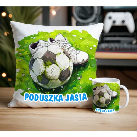 Zestaw dla Piłkarza Kubek + Poduszka z grafiką piłkarską DLA KIBICA FANA