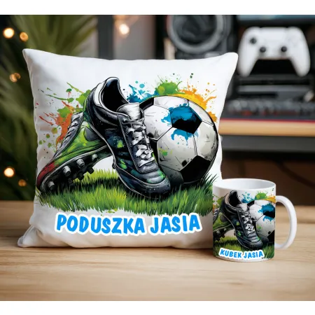Zestaw dla Piłkarza Kubek + Poduszka z grafiką piłkarską DLA KIBICA FANA