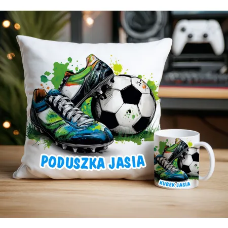 Zestaw dla Piłkarza Kubek + Poduszka z grafiką piłkarską DLA KIBICA FANA