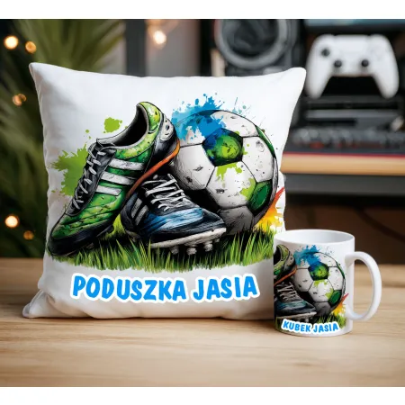 Zestaw dla Piłkarza Kubek + Poduszka z grafiką piłkarską DLA KIBICA FANA