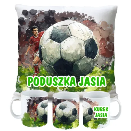Zestaw dla Piłkarza Kubek + Poduszka z grafiką piłkarską DLA KIBICA FANA