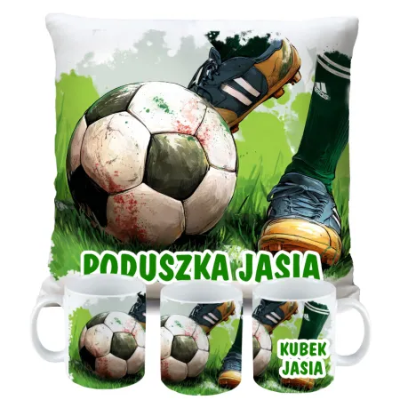 Zestaw dla Piłkarza Kubek + Poduszka z grafiką piłkarską DLA KIBICA FANA