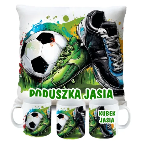 Zestaw dla Piłkarza Kubek + Poduszka z grafiką piłkarską DLA KIBICA FANA