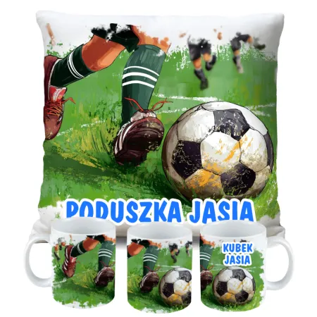 Zestaw dla Piłkarza Kubek + Poduszka z grafiką piłkarską DLA KIBICA FANA