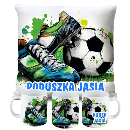 Zestaw dla Piłkarza Kubek + Poduszka z grafiką piłkarską DLA KIBICA FANA