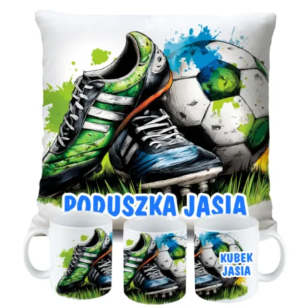 Zestaw dla Piłkarza Kubek + Poduszka z grafiką piłkarską DLA KIBICA FANA