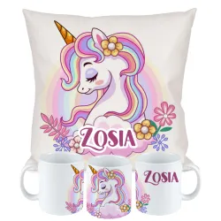 ZESTAW PODUSZKA KUBEK JEDNOROŻEC UNICORN NA URODZINY