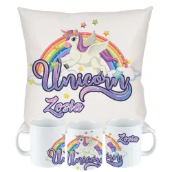 ZESTAW PODUSZKA KUBEK JEDNOROŻEC UNICORN NA URODZINY