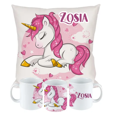 ZESTAW PODUSZKA KUBEK JEDNOROŻEC UNICORN NA URODZINY