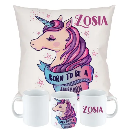 ZESTAW PODUSZKA KUBEK JEDNOROŻEC UNICORN NA URODZINY