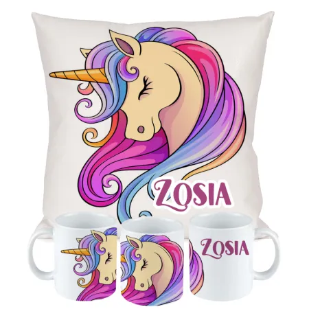 ZESTAW PODUSZKA KUBEK JEDNOROŻEC UNICORN NA URODZINY