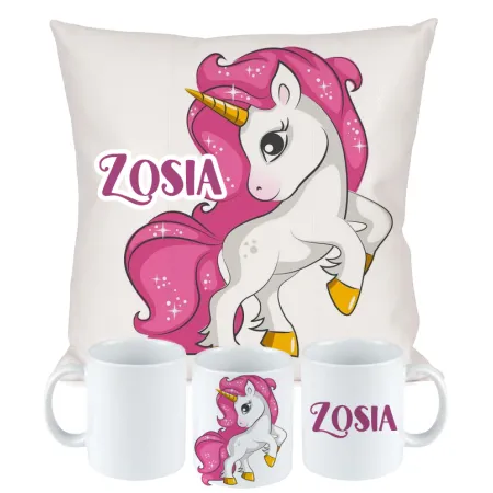 ZESTAW PODUSZKA KUBEK JEDNOROŻEC UNICORN NA URODZINY