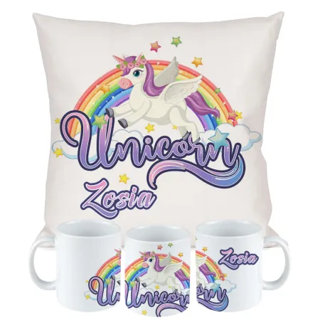 ZESTAW PODUSZKA KUBEK JEDNOROŻEC UNICORN NA URODZINY