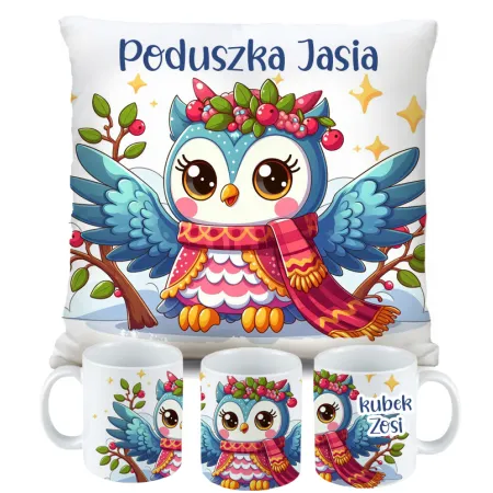 Kubek Poduszka z Sową Sowa Sówka Dziecięcy prezent Zestaw na Urodziny