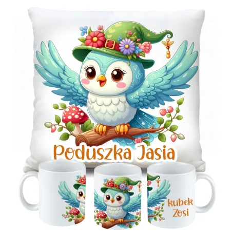 Kubek Poduszka z Sową Sowa Sówka Dziecięcy prezent Zestaw na Urodziny