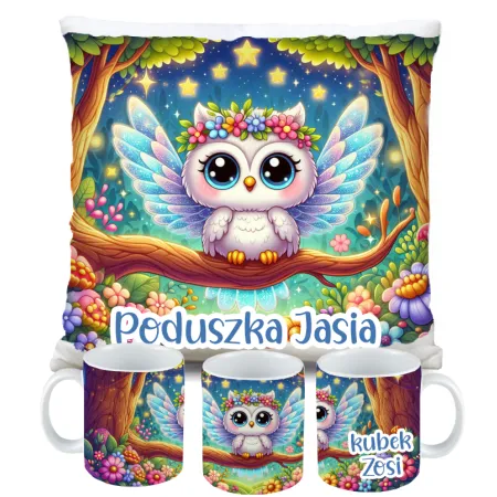 Kubek Poduszka z Sową Sowa Sówka Dziecięcy prezent Zestaw na Urodziny