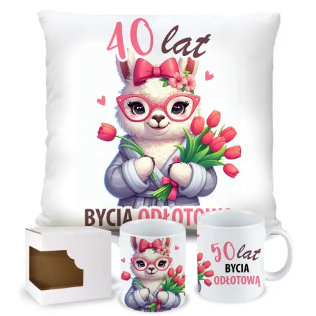 PREZENT NA 30 40 50 60 70 80 URODZINY DLA KOBIETY KUBEK + PODUSZKA ZESTAW