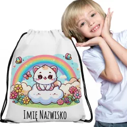 WOREK do przedszkola na kapcie buty PLECAK szkoły żłobka Kotek Kot + imię