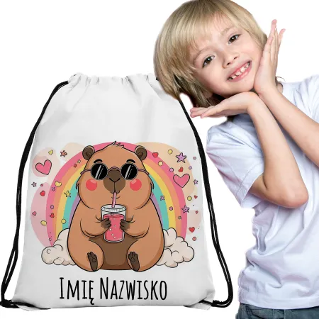 WOREK do przedszkola na buty PLECAK szkoły żłobka Kapibara Capybara + imię