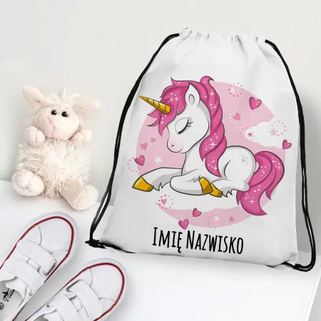 WOREK do przedszkola na kapcie buty PLECAK szkoły żłobka Jednorożec + imię