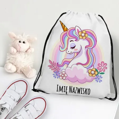 WOREK do przedszkola na kapcie buty PLECAK szkoły żłobka Jednorożec + imię