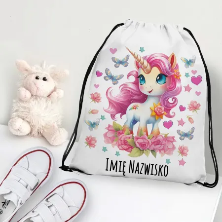 WOREK do przedszkola na kapcie buty PLECAK szkoły żłobka Jednorożec + imię