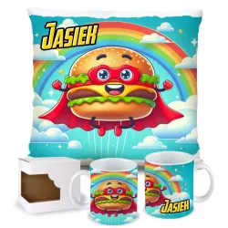 Zing Bites Snack Stars – Zestaw Super Burger : Poduszka + Kubek z Imieniem!