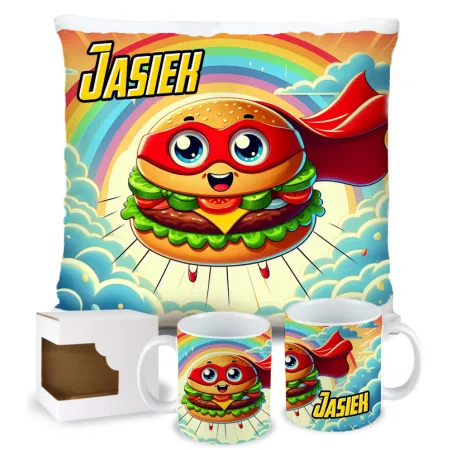 Zing Bites Snack Stars – Zestaw Super Burger : Poduszka + Kubek z Imieniem!