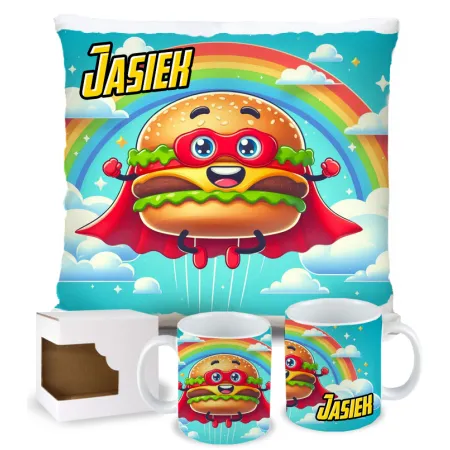 Zing Bites Snack Stars – Zestaw Super Burger : Poduszka + Kubek z Imieniem!