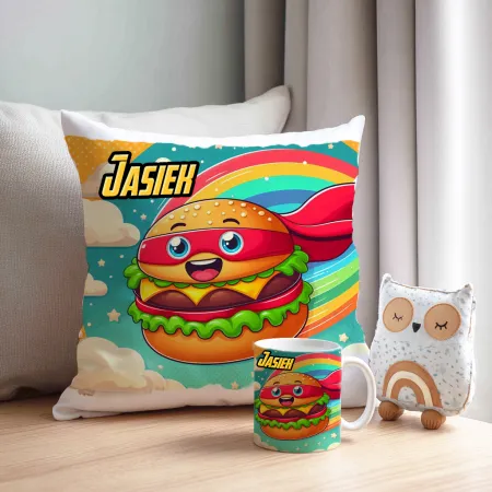 Zing Bites Snack Stars – Zestaw Super Burger : Poduszka + Kubek z Imieniem!