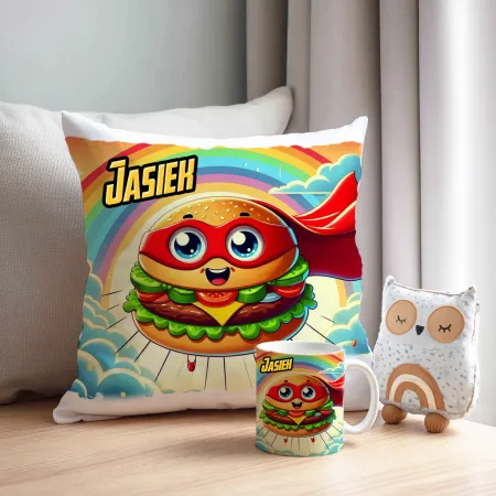 Zing Bites Snack Stars – Zestaw Super Burger : Poduszka + Kubek z Imieniem!