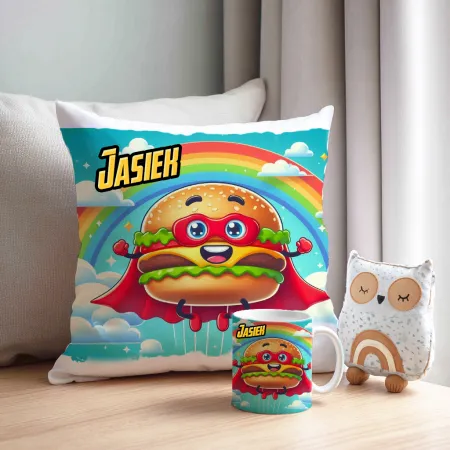 Zing Bites Snack Stars – Zestaw Super Burger : Poduszka + Kubek z Imieniem!
