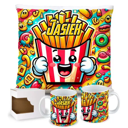 Zing Bites Snack Stars – Zestaw Super Frytki : Poduszka + Kubek z Imieniem!