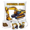 Zestaw Prezentowy Poduszka + Kubek z Żółtą Koparką Prezent dla Chłopca