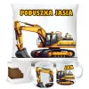 Zestaw Prezentowy Poduszka + Kubek z Żółtą Koparką Prezent dla Chłopca