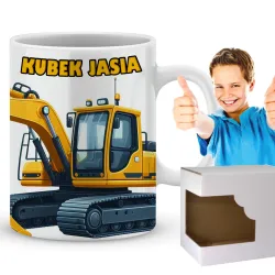 Prezentowy Kubek z Żółtą Koparką Prezent dla Chłopca