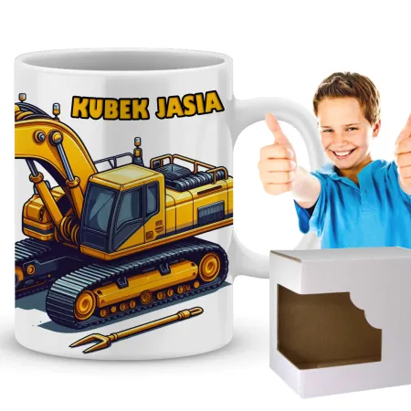 Prezentowy Kubek z Żółtą Koparką Prezent dla Chłopca