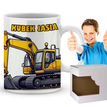 Prezentowy Kubek z Żółtą Koparką Prezent dla Chłopca