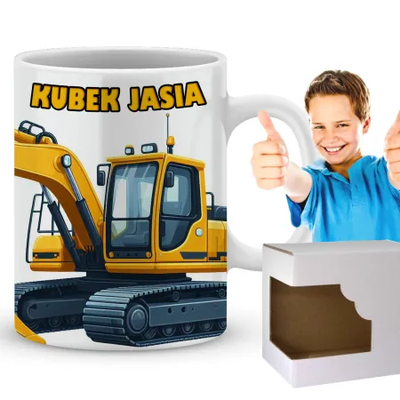 Prezentowy Kubek z Żółtą Koparką Prezent dla Chłopca